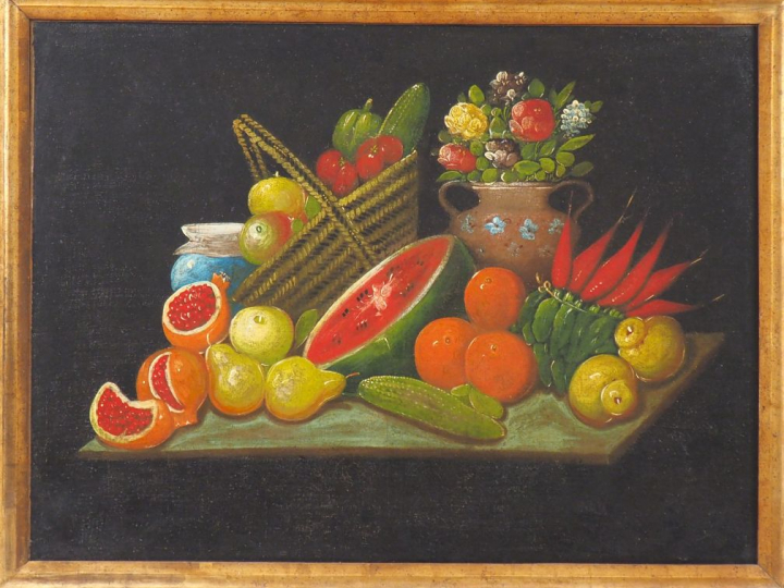 Ecole française dans le goût du XVIIIème. "Natures mortes". Paire d'hu