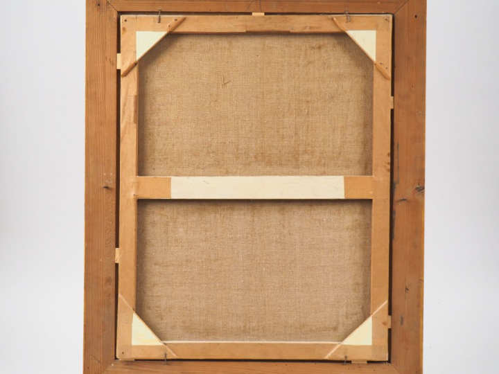 Ecole française XIXème. "Portrait de jeune femme au collier de perles"