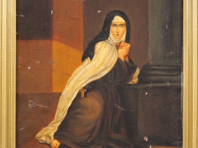 Ecole française XIXème. "Portrait de religieuse". Huile sur toile. Dim