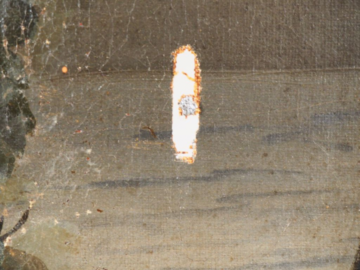 Ecole XIXème signée P. LACROIX. "Nature morte aux fruits sur un entabl