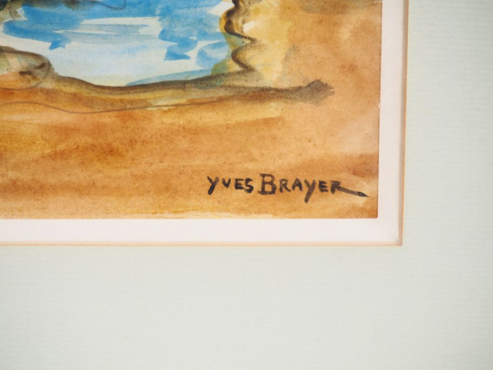 Yves BRAYER. "Guardians en Camargue". Aquarelle signée en bas à droite