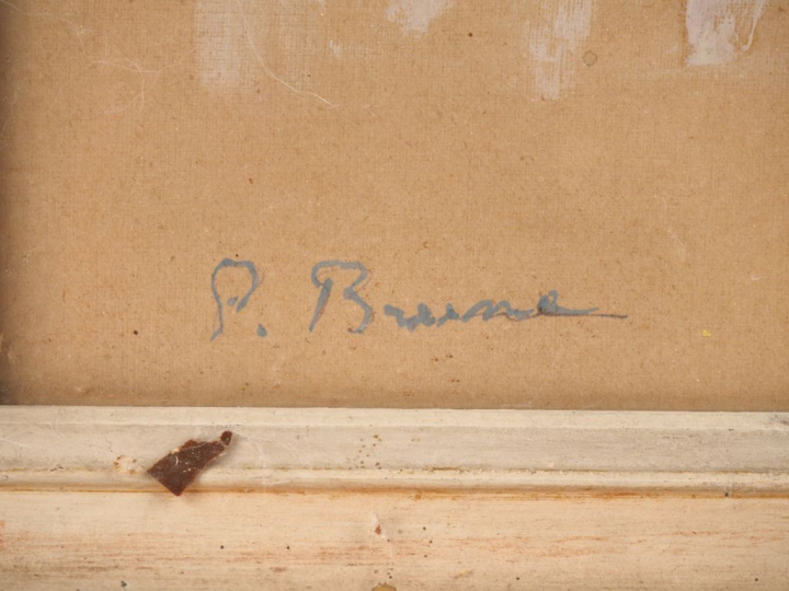 Pierre BRUNE. "Bouquet de fleurs dans un verre". Aquarelle et gouache 