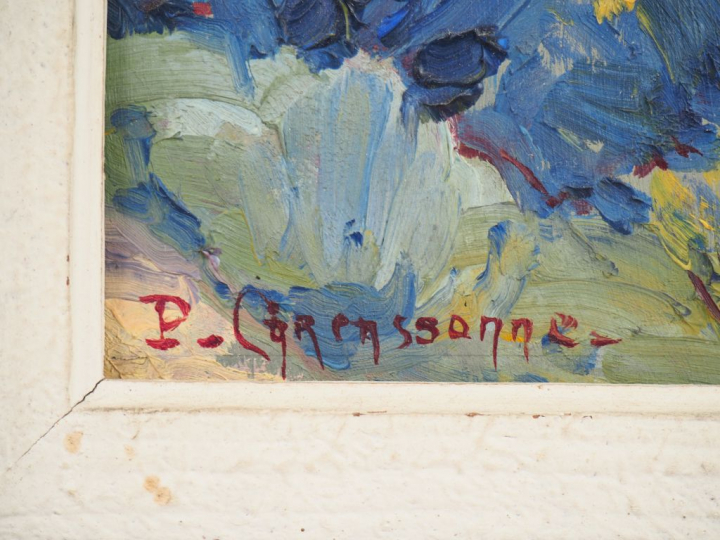 P. CARCASSONNE. "Paysage". Huile sur isorel signée en bas à gauche. Di