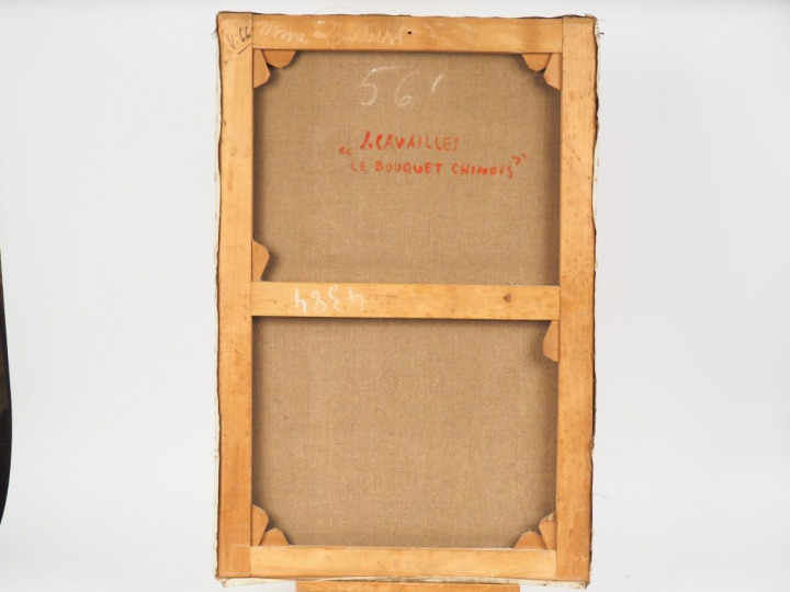 Jules CAVAILLES. "Le bouquet chinois". Huile sur toile, signée en bas 