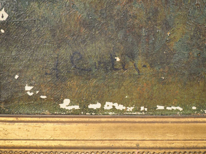 A. CORTES. "Bergère et son troupeau". Huile sur toile signée en bas à 