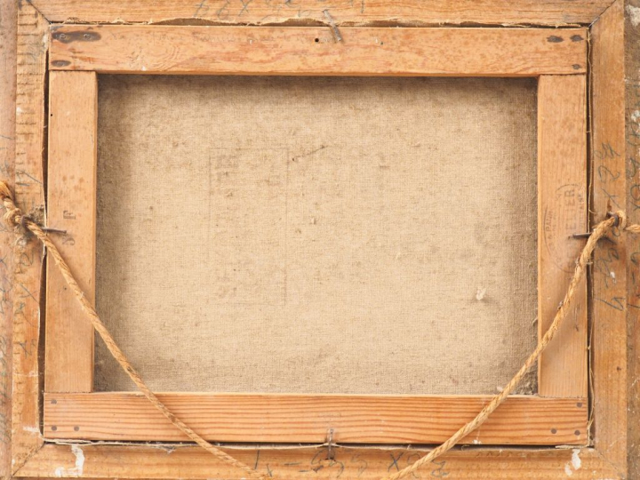 R. GAUDRY. "Ruelle animée". Huile sur toile, signée en bas à droite et