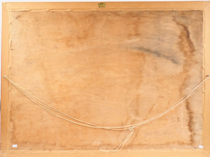 GIORDANI. "Paysage lacustre en hiver". Huile sur panneau signée en bas