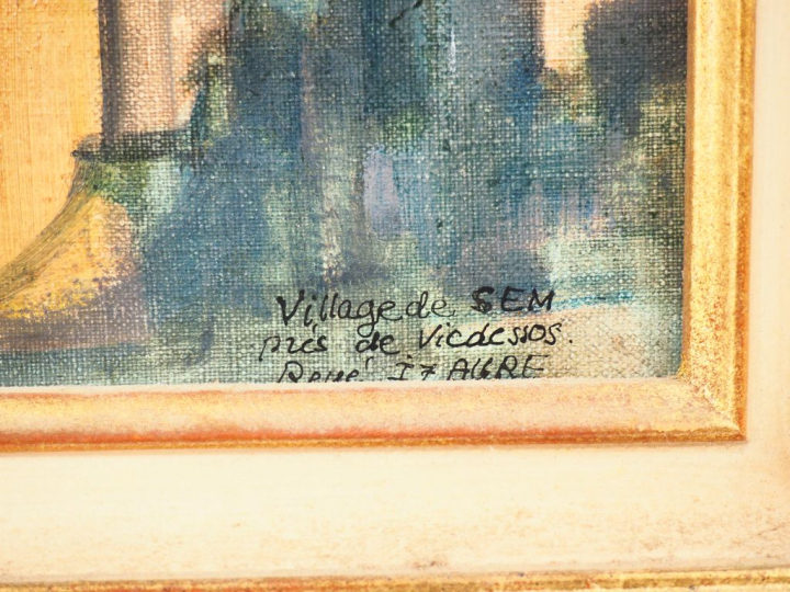 René IZAURE. "Village près de Sem près de Vicdessos". Huile sur toile,