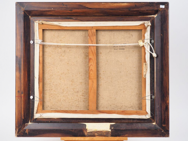 René IZAURE. "Village près de Sem près de Vicdessos". Huile sur toile,