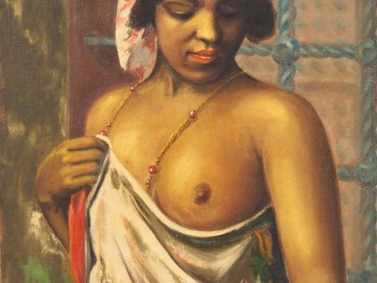 P. LEONARD. "La jeune orientale". Huile sur toile signée en bas à droi