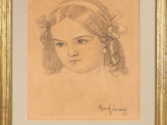 Vente aux enchères Marcel LENOIR. "Portrait de jeune fille". Dessin signé et daté en bas 