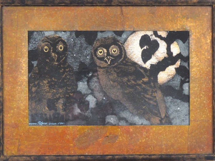 Georges MANZANA-PISSARRO. "Hiboux au clair de lune". Epreuve d'état si