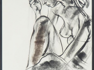 Vente aux enchères Maurice MELAT. "Jeune fille accroupie". Dessin signé en bas à gauche e