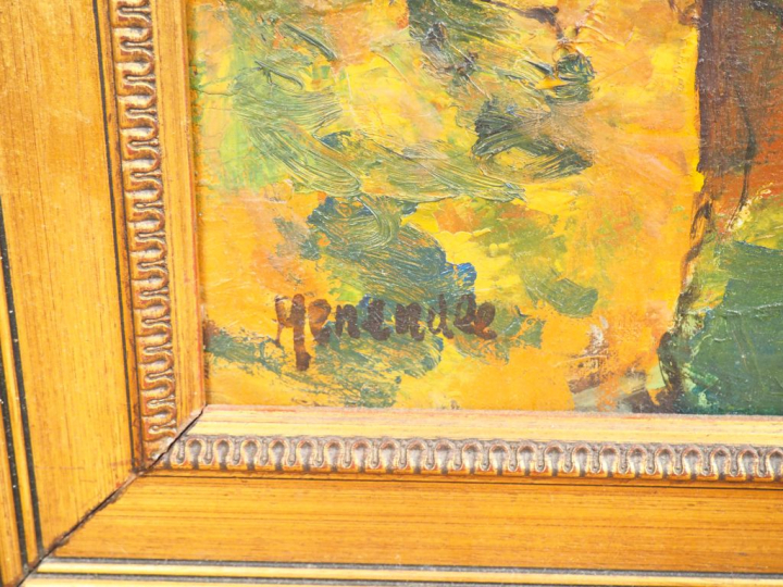 MENENDEL. "Ville ensoleillée en hiver". Huile sur toile signée en bas 