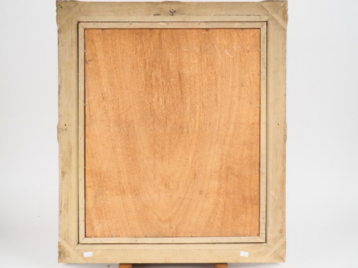 Louis MOURGUES. "Discussion dans la ruelle". Huile sur panneau signée 