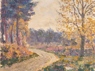 Vente aux enchères Jacques NIEUDAN. "Chemin en bord de forêt". Huile sur toile signée en 