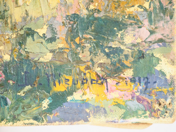 Jacques NIEUDAN. "Chemin en bord de forêt". Huile sur toile signée en 