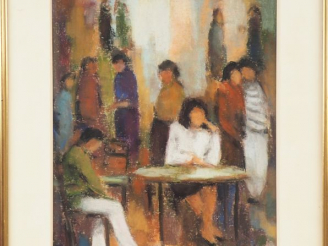 Vente aux enchères PENDARIES. "Le bistrot". Dessin au crayon gras signé en bas à droite. 