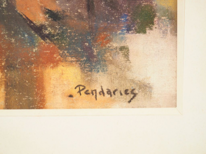 PENDARIES. "Le bistrot". Dessin au crayon gras signé en bas à droite. 