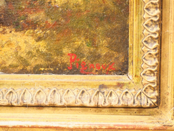 PIENOUX. "Conversation galante". Huile sur toile signée en bas à droit