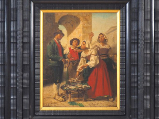 Vente aux enchères Jacques PILLIARD. "Scène de marché". Huile sur toile signée en bas à g