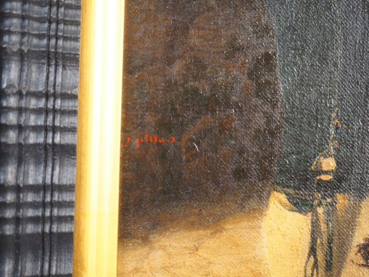 Jacques PILLIARD. "Scène de marché". Huile sur toile signée en bas à g