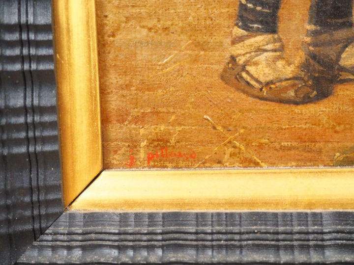 Jacques PILLIARD. "Scène de marché". Huile sur toile signée en bas à g