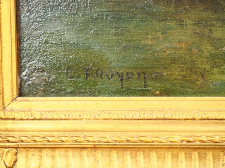 Constant TROYON. "Bergère et son troupeau près d'un lac". Huile sur to