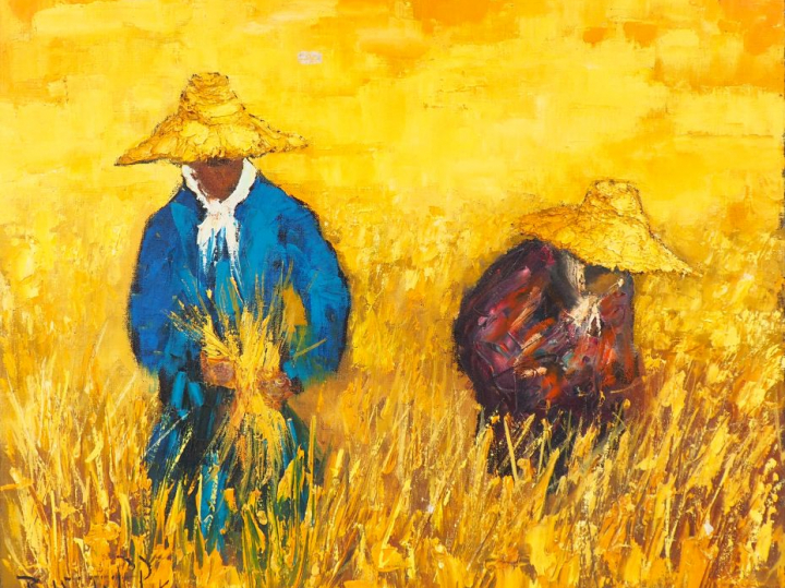 VAN DEN BULCKE. "Glaneuse en Espagne". Huile sur toile signée en bas à