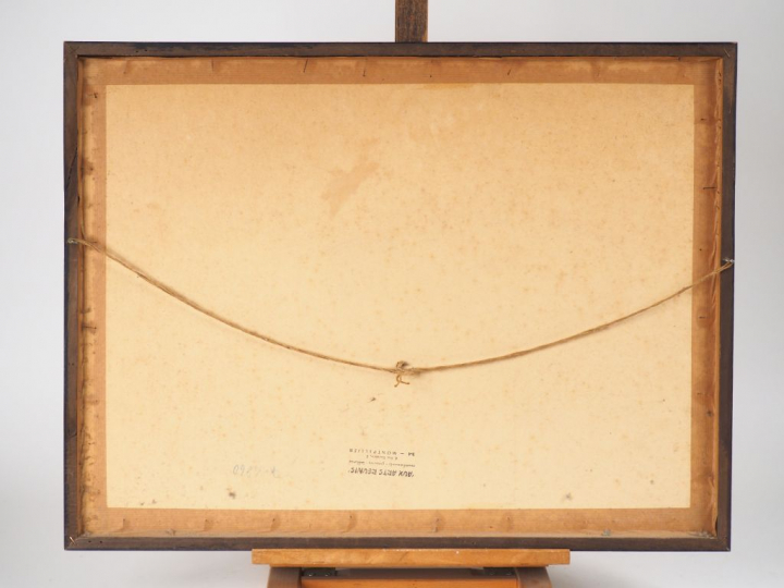 Ecole française XXème. "Course automobile". Gouache signée en bas à dr