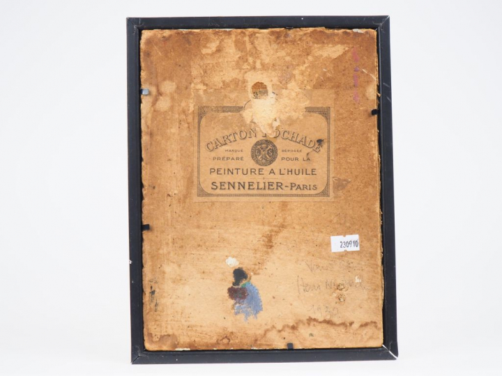 Ecole française XXème. "Jardin fleuri". Huile sur carton Dim. 24 x 18 