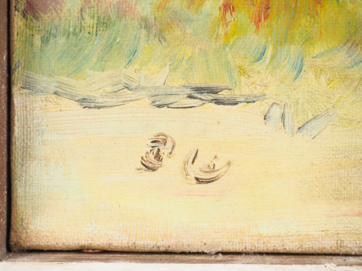 Ecole française XXème. "Début du printemps". Huile sur toile signée en