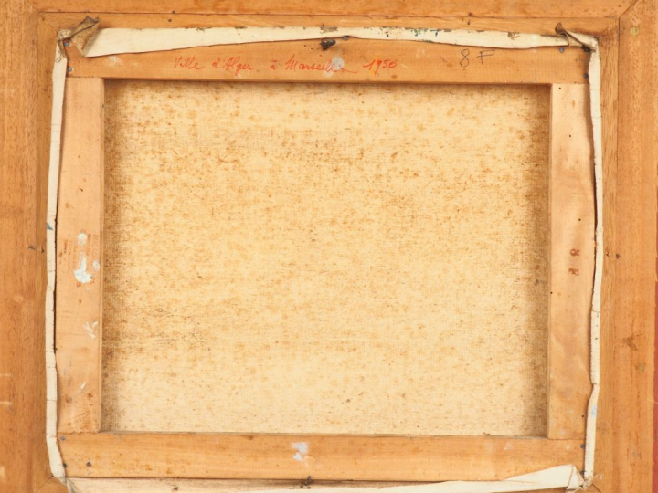 Ecole française XXème. "Les paquebots". Huile sur toile, signée en bas