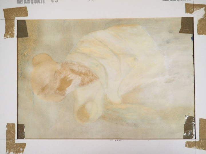 Ecole française XXème. "Maternité". Gouache sur papier. Dim. 29,5 x 20