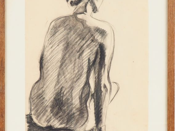 Ecole française XXème. "Nue de dos". Dessin signé en bas à droite et d