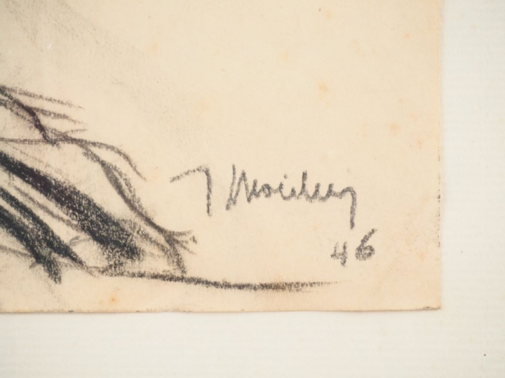 Ecole française XXème. "Nue de dos". Dessin signé en bas à droite et d