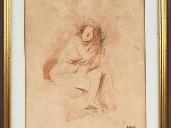 Ecole française Xxème. "Etude de jeune fille". Dessin signé en bas à d