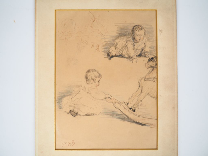 Ecole française XXème. "Jeune mère et son enfant" et "bambins jouant".