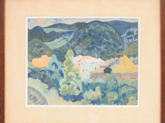 Vente aux enchères Ecole catalane XXème. "Paysage". Aquarelle, signée en bas à droite. Di