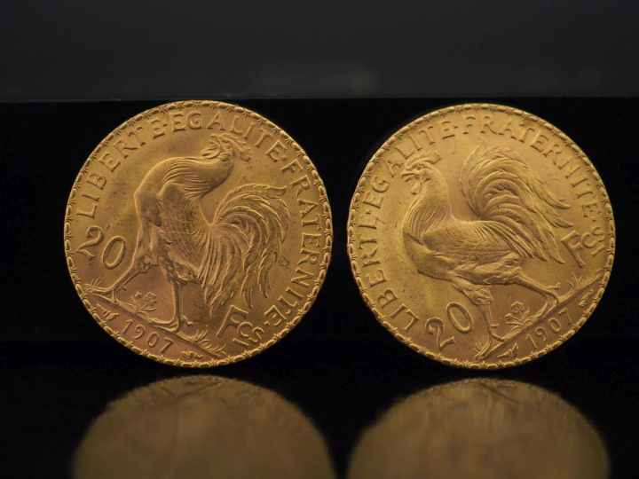 Deux pièces de 20 Francs or, 1907. FRAIS ACHETEURS 10% HT.   