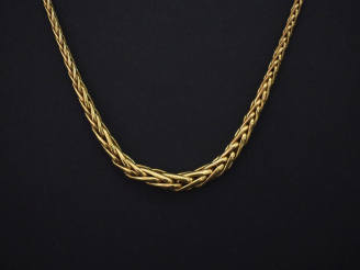 Vente aux enchères Collier souple en or jaune, maille palmier en chute.  Long. 41 cm Poid