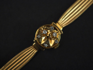 Vente aux enchères VERBEL,  Montre bracelet de dame aveugle, boitier et bracelet en or ja