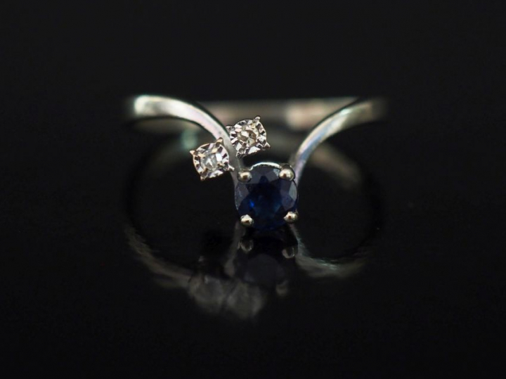 Bague de forme stylisée et mouvementée en or blanc, sertie de deux pet