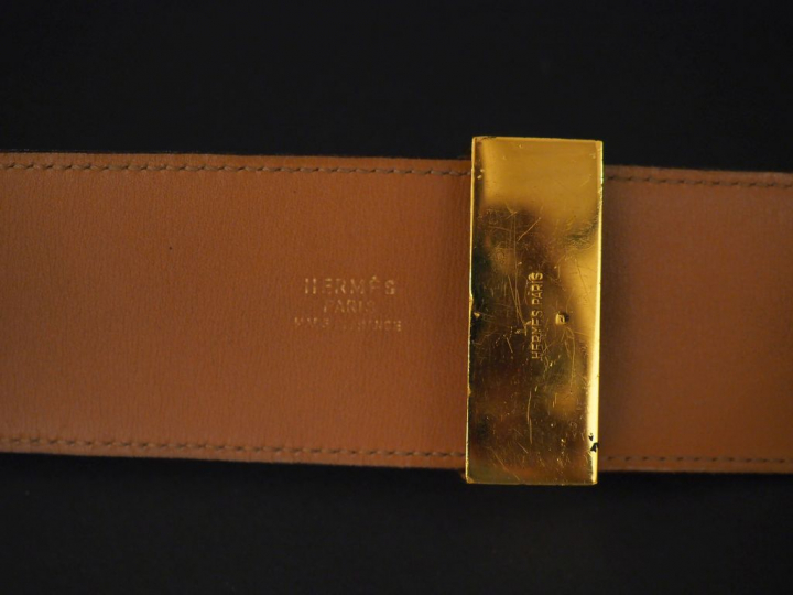 HERMES, Paris Ceinture, modèle Collier de chien en box noir et métal d