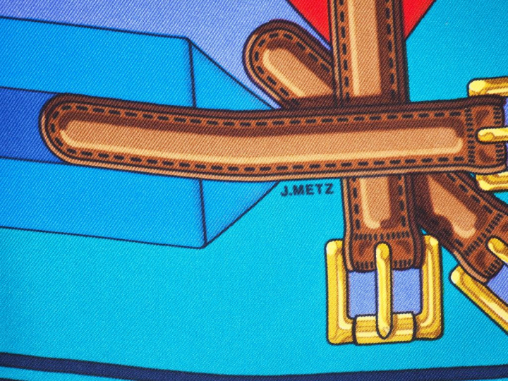 HERMES, Paris Carré en soie polychrome, modèle "Les sangles". Dessin p