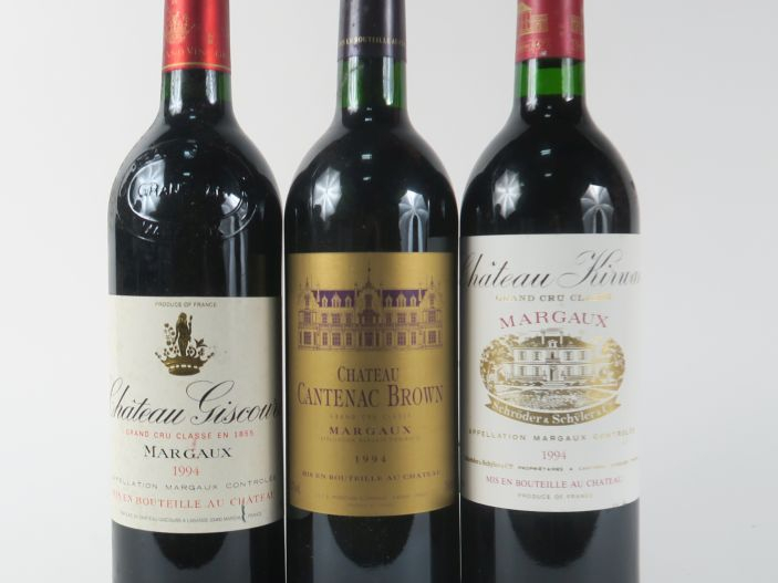 3 BOUTEILLES GCC MARGAUX 1994 : 1 CHÂTEAU GISCOURS - 1 CHÂTEAU CANTENA