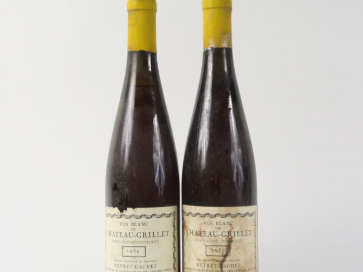 2 BOUTEILLES CHÂTEAU GRILLET BLANC NEYRET GACHET - 1986 - 1 ET/BS