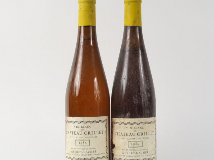 2 BOUTEILLES CHÂTEAU GRILLET BLANC NEYRET GACHET - 1986 - 1 EA/BS/1 à 