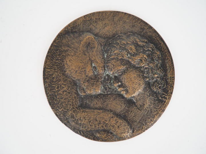 J. JOACHIM.  "Hommage à Kipling" Grande médaille en bronze patiné.  Di