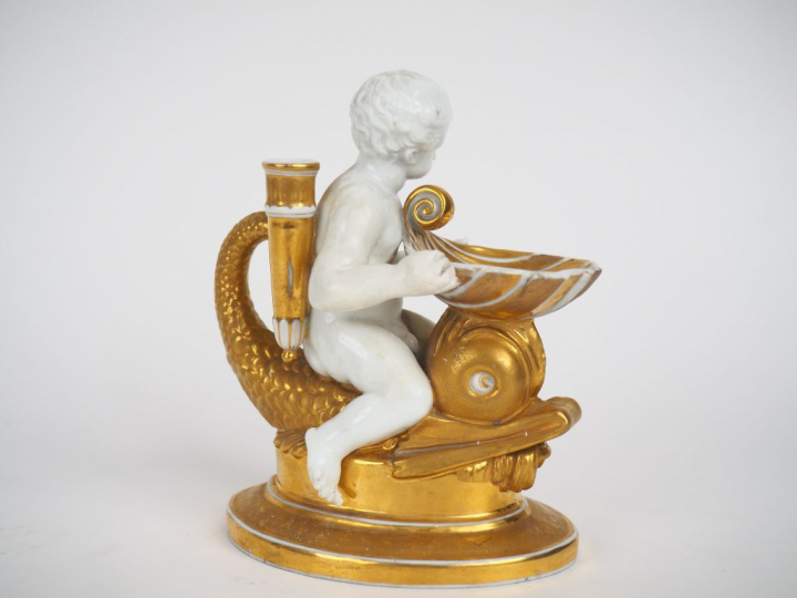 Porte plume Napoléon III en porcelaine de Paris blanche et dorée, à dé